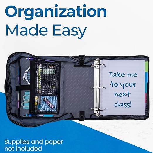 Case-it Mighty Zip Tab School Zipper Binder | 3-Inch O-Rings, 600-Sheet Capacity, 5-Subject Expanding File Folder, Multiple Pockets & Storage Organizer, Shoulder Strap | D-146 Dinosaur Mountain