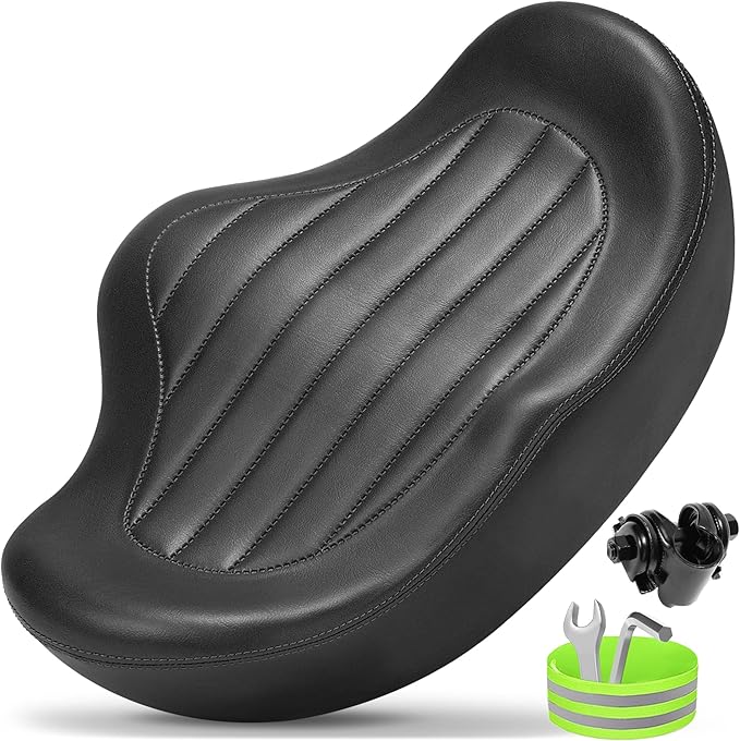 Noseless Oversized Bike Seat for Men Women Comfort, Extra Wide Padded Bicycle Seat Cushion, Large Comfortable Bike Saddle for Peloton, Stationary Exercise Bike, Beach Cruiser, City Bike, Ebike