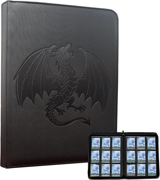 Premium 9-Pocket Card Binder – Holds 540 Cards, Side-Loading Sleeves, Embossed Dragon Cover – for Game Cards, Sports Cards, Business Cards, Coupon Cards, MTG, – Black