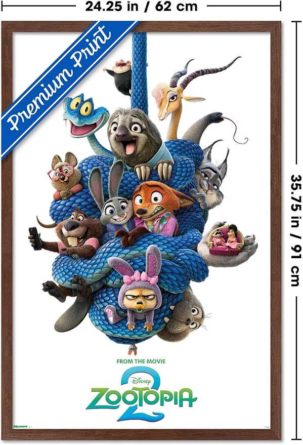 Disney Zootopia 2 (2025) - Group One Sheet Wall Poster, 34L" x 22.4W", Mahogany Framed Version