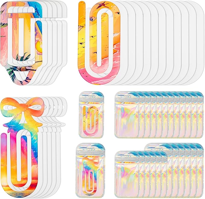 48 Pack Acrylic Sublimation Paper Clips Blanks, 4" X 2" 24Pcs Jumbo Sublimation Paper Clips with 24Pcs Gift Bags Personalized Paperclips Bookmark for DIY Crafts, Home Office School Supplies