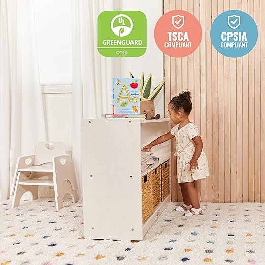 ECR4Kids 2-Shelf Mobile Island Storage Cabinet, Classroom Furniture, White Wash