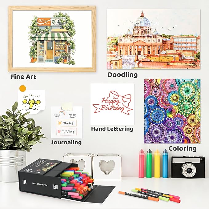 ZSCM 80 Colors Markers for Adult Coloring Books No Bleeding - Duo Tip Art Pens, Fine & Brush Coloring Marker for Adult Calligraphy, Illustration, Cards Drawing, Note taking Lettering, Journaling