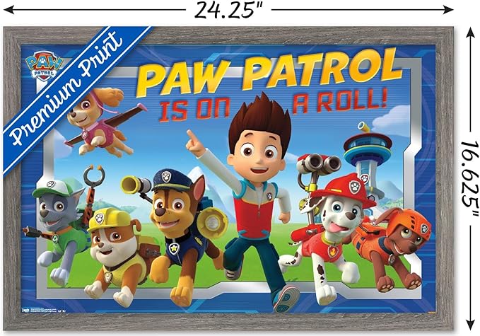 Nickelodeon Paw Patrol - Crew Wall Poster, 22.4L" x 14.7W", Barnwood Framed Version