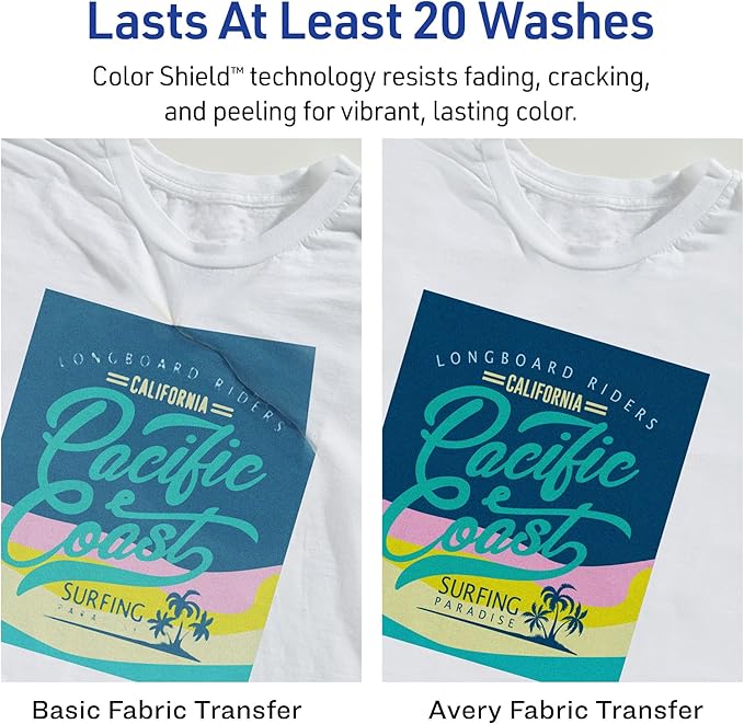 Avery Printable Heat Transfer Paper for Light Fabrics, 8.5" x 11", Inkjet Printer Compatible, 18 Sheets of Iron On Transfer Paper, Great for Custom Shirts, Uniforms, Gifts, and More (8938)