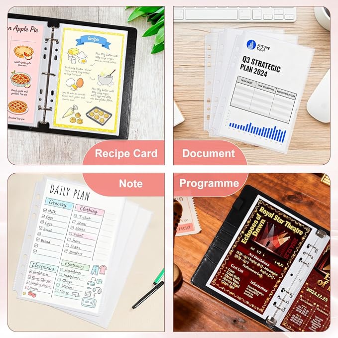 40 Pack 80 Pockets 5.5x8.5” Sheet Protector Sleeves for 6 Ring A5 Binder, A5 Mini 3 Ring Binder, Ultra-Clear Playbill Holder Sleeves, Double-Sided, Top Loading Sheet Protector for Paper Report