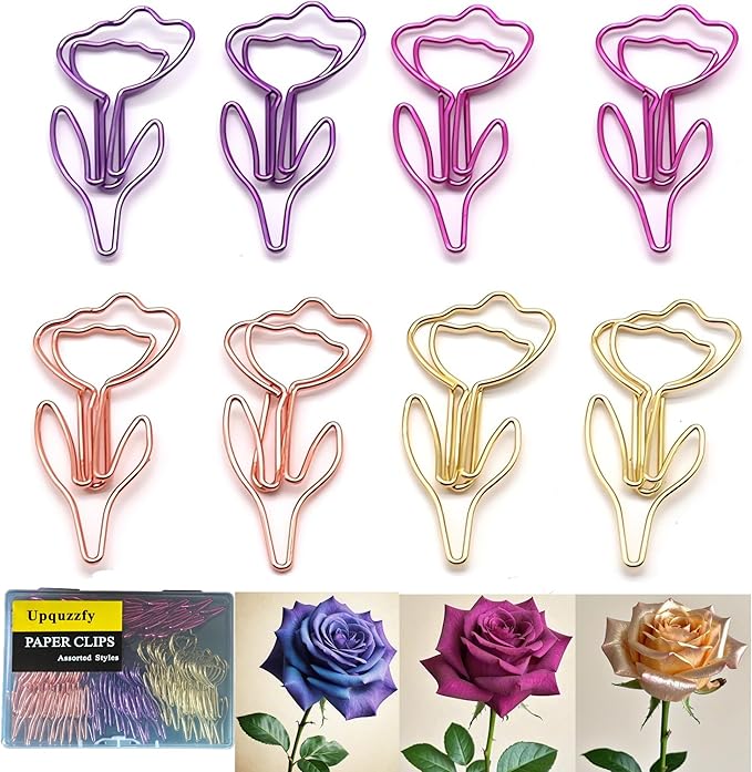 80 Pcs Metal Paper Clips Set - Multicolored Rose-Shaped Cute Paperclips for School and Office File Organization, Suitable for Party and Wedding Decor (ROSEFLOWER)