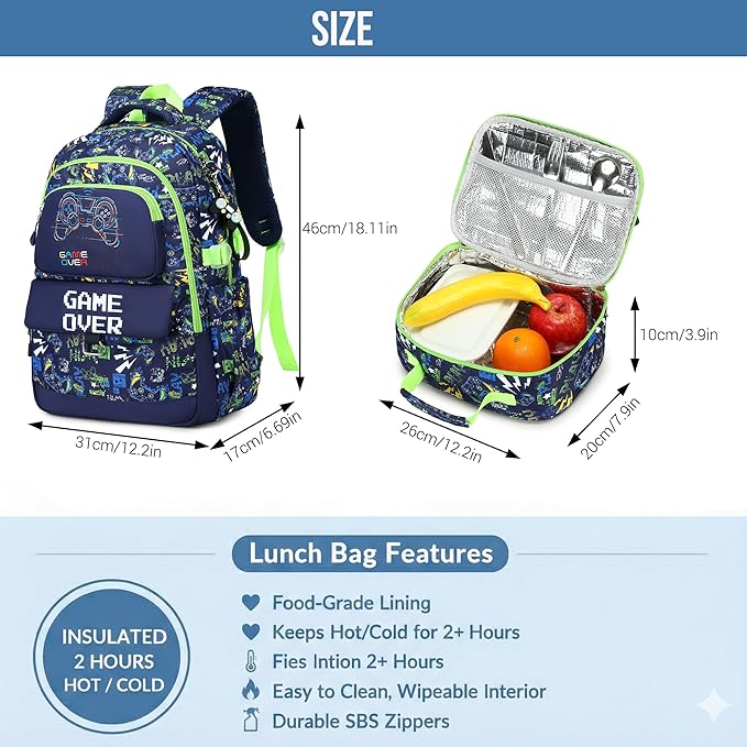 Makukke Kids Backpack for School Boys, 15.6" Soccer Backpack with Lunch Box & Pencil Case, Bookbag For Elementary, Middle School