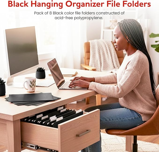 Black Hanging File Folders – 8 Pack, Letter Size File Organization Folders for Home, Office, School & Filing Cabinets
