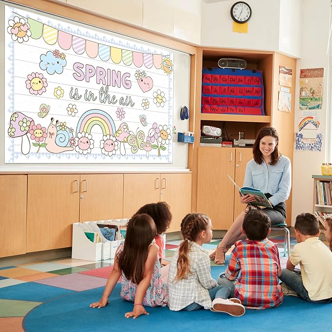 Spring Bulletin Board Set Spring Classroom Decorations is in The Air Flower Cutouts for Classroom School Office Chalkboard Home Wall Window Door Spring Decor Supplies