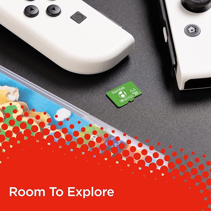 SanDisk 64GB microSDXC-Card Licensed for Nintendo-Switch, Yoshi Edition, Made for Nintendo Switch, OLED and Lite Systems - SDSQXAO-064G-GN6ZN