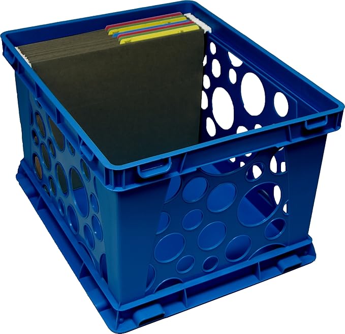 Storex Premium File Crate with Handle Cutouts – Letter and Legal Document and Folder Storage, Assorted Colors, 3-Pack (61797A03C)