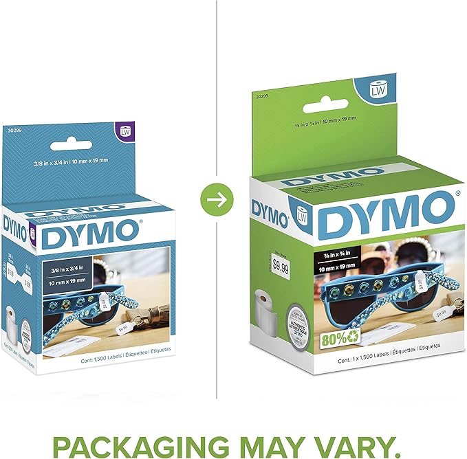DYMO Authentic LW 2-Up Price Tag Labels, DYMO Labels for LabelWriter Label Printers, 3/8" x 3/4", 1 Roll of 1500 (Pack of 10)