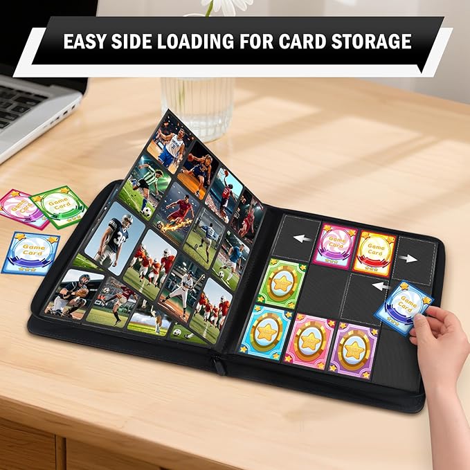 12 Pocket Card Binder, Zipper Trading Card Binder, 720 Large Capacity Side Loading Non-Ring Card Album, Double Sided Acid-Free Card Protector Binder, Card Collection for TCG, MTG, Sport Card, White