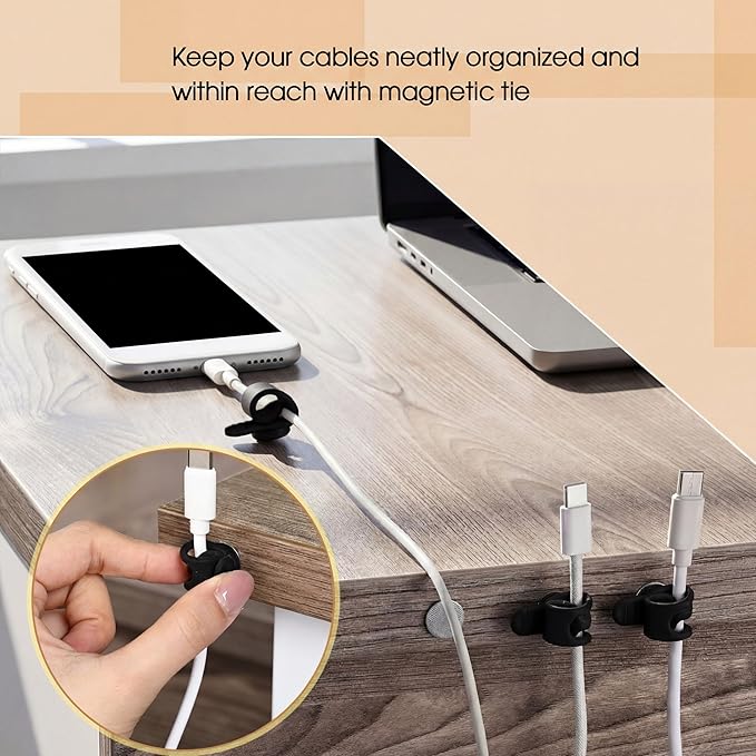 Geelin 10 Pack Magnetic Silicone Cable Ties bulk Reusable Cable Organizer Straps for Cord Management Magnetic Wire Ties for USB Cables Headphones Charger Cords Curtain Towel Straps (Black)