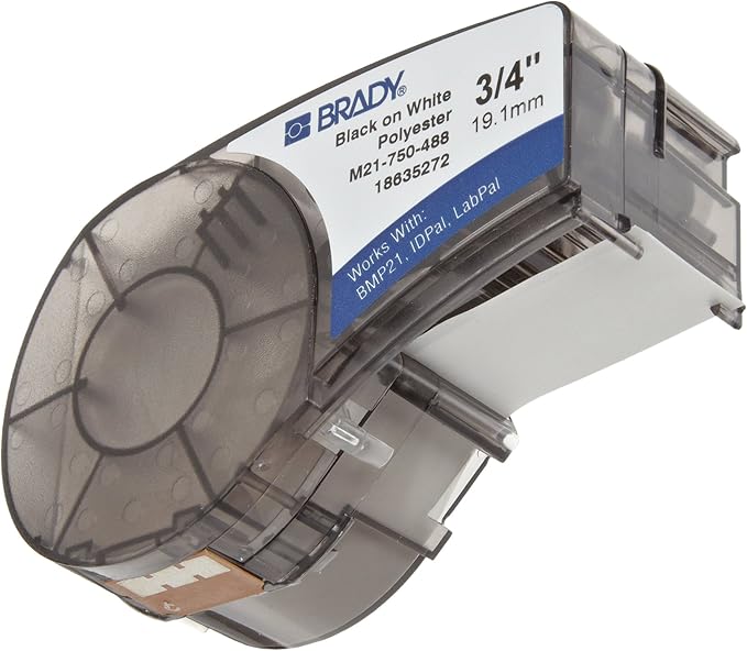 Brady Authentic (M21-750-488) Solvent-Resistant Lab Label for Lab, Barcode and Printed Circuit Board Labeling, Black on White- For M210, M210-LAB, M211, BMP21-PLUS and BMP21-LAB Printers, .75" W 21' L