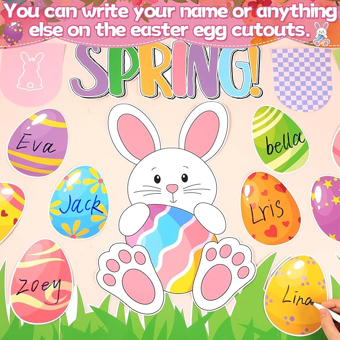 Easter Bulletin Board Decoration Set Spring Bunny Writable Easter Egg Paper Cutouts We are Egg Cited for Spring Classroom Decoration for Party School Classroom Home Nursery Chalkboard Wall Decor
