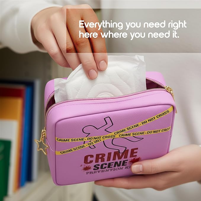Primo Lines Period Pouch – Compact, Stylish, Discreet Period Bag For School with Waterproof Lining Fits Pads & Tampons, Cute Pad Bag for Teens, Travel, School, Girls Period Kit