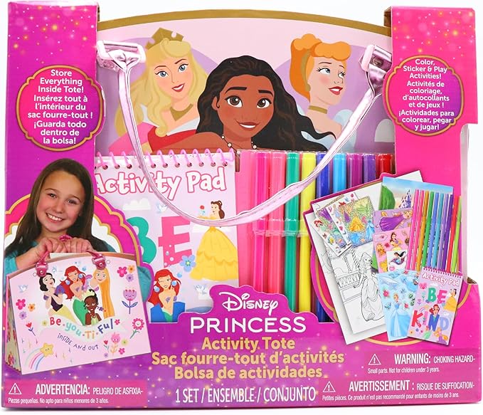 Disney Princess Activity Tote – Ultimate Princess Adventure Bag with Coloring Books, Stickers, Crayons & Games – Travel-Friendly Art Set for Girls Ages 3+ – Great Gift for Creative Play