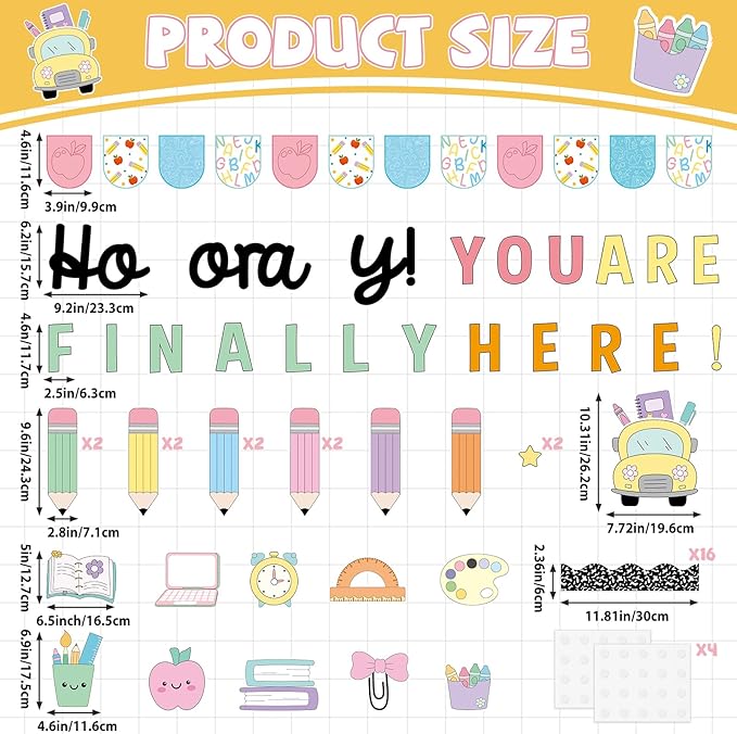 Back to School Bulletin Board Decorations Composition Notebook Bulletin Board Set Colorful Notebook Pencil Paper Cutouts Hooray You're Finally Here for First Day of School Classroom Decor Supplies