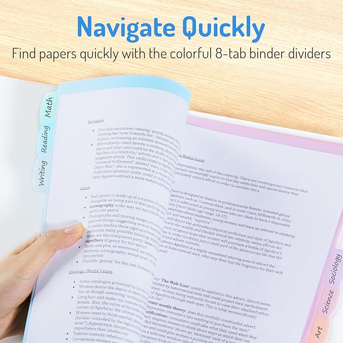 Forvencer 8-Tab Binder Dividers with Tabs, Big Tabs, Write&Erase Plastic Dividers for 3 Ring Binder, Binder Tabs for Organizers, 3 Ring Binder Dividers with Tabs for School Office (Muted, 2 Set)