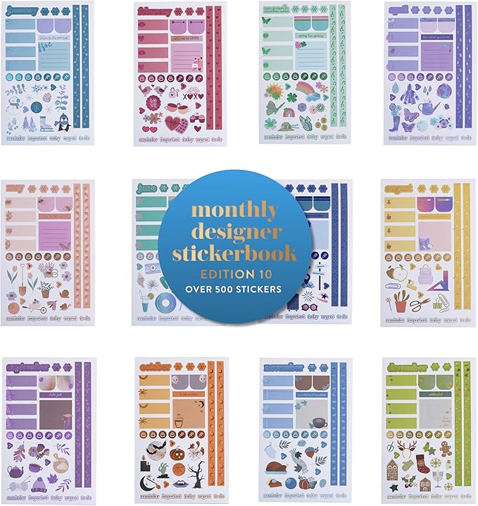 Erin Condren Monthly Sticker Book - Edition 10, Seasonal Stickers for Planning and Decorating, 478 Total Stickers, Sticker Book Collection