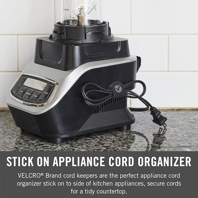 VELCRO Brand Cord Keepers | Charging Cord Organizer, Cord Holder for Nightstand, Desk | Removable Adhesive Backing | Soft Nylon Cable Clips | 5pk, Black (Pack of 2)