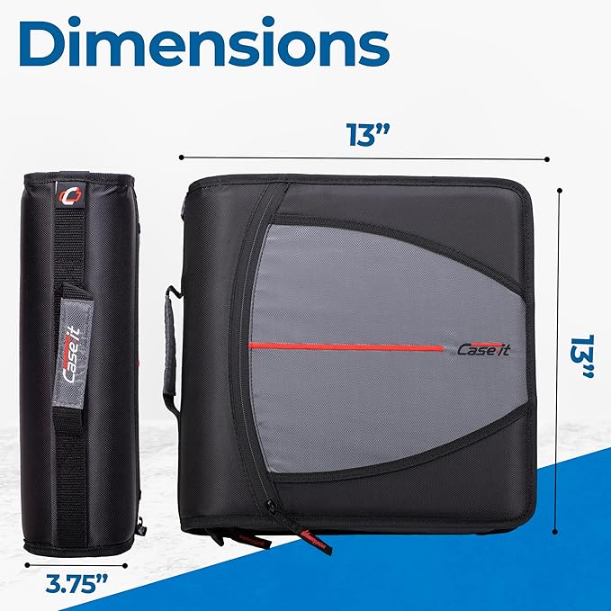 Case-it Mighty Zip Tab School Zipper Binder | 3-Inch O-Rings, 600-Sheet Capacity, 5-Subject Expanding File Folder, Multiple Pockets & Storage Organizer, Shoulder Strap | D-146 Jet Black | 6 Pack