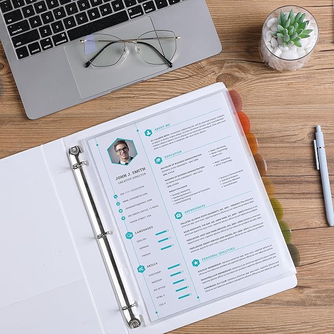 Mr. Pen- Clear Sheet Protectors with Tabs, 8 Tabs, 2 Sets, Clear Plastic Dividers for 3 Ring Binder, Insertable Index Page Divider Multicolor Tabs