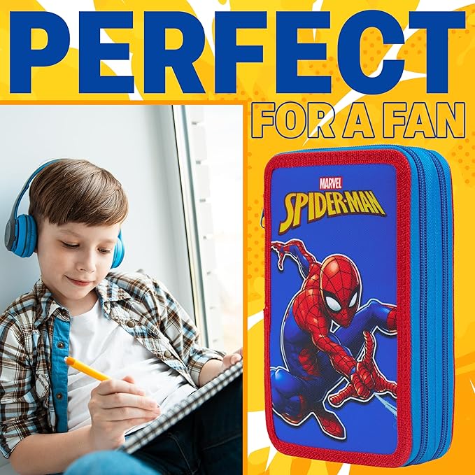 Marvel Spiderman Pencil Case with Colored Pencils Markers School Supplies Set Pen Holder Stationery Art Kit Gifts for Boys (Multi)