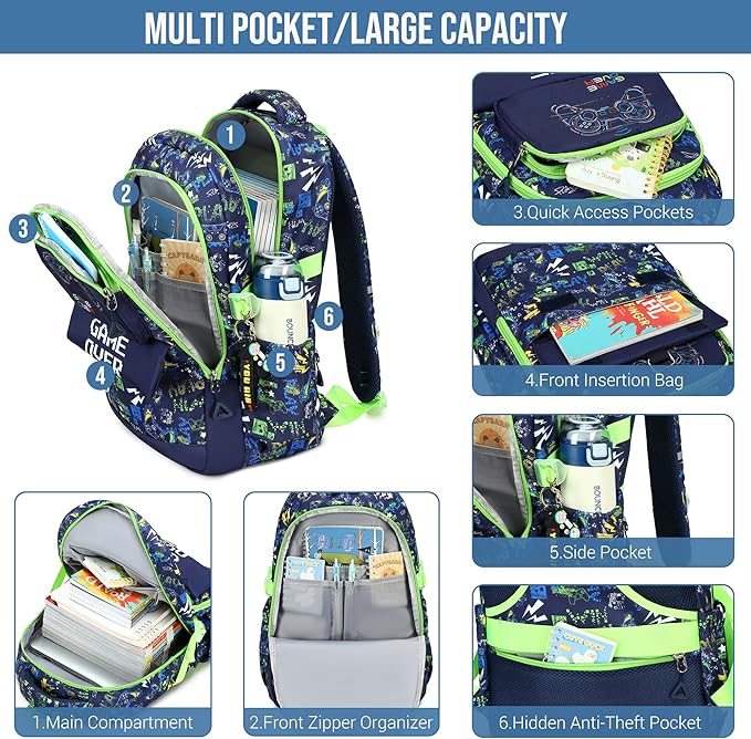 Makukke Kids Backpack for School Boys, 15.6" Soccer Backpack with Lunch Box & Pencil Case, Bookbag For Elementary, Middle School