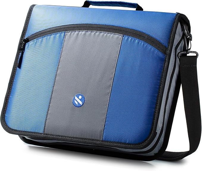 3-Inch 3 Round Rings Zipper Binder, Handle and Shoulder Strap Included, Blue