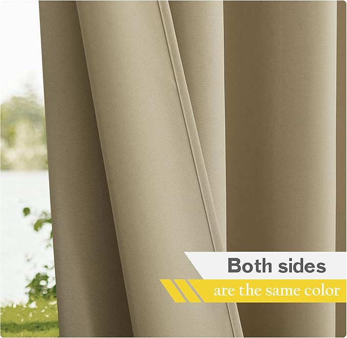 NICETOWN 2 Panels Outdoor Curtains for Patio Waterproof, Sun Block Tab Top Thermal Insulated Outdoor Vertical Drapes Privacy for Pergola/Gazebo/Bath, W55 x L95 Inch, Taupe