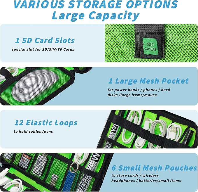 Electronics Organizer,Travel Cord Organizer Pouch, Portable Cable Organizer Bags,Travel Electronic Accessories Storage Case for Cables, Cords, Charger, Phone (Blue)
