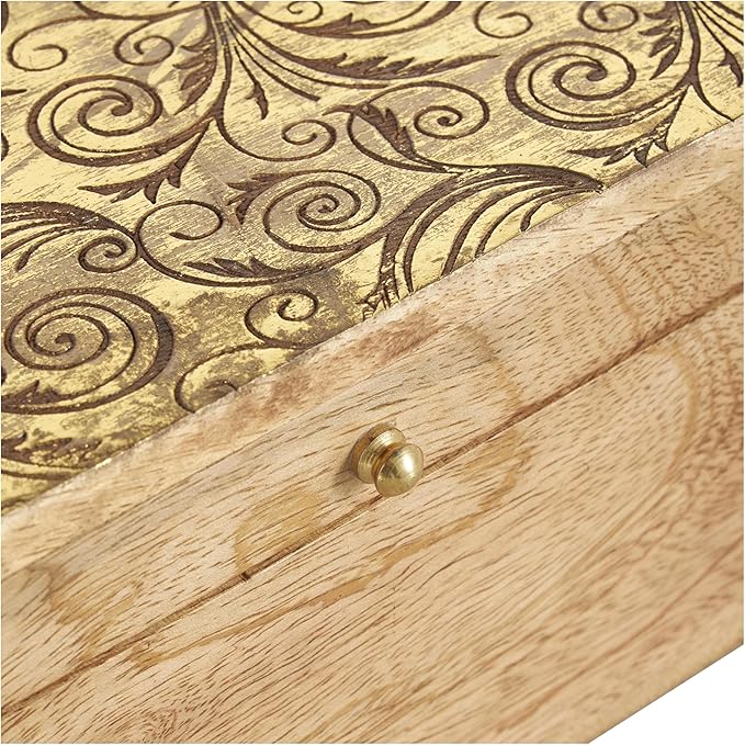Deco 79 Mango Wood Scroll Handmade Decorative Box Storage Decorative Keepsake Box with Gold Accents, Set of 3 Storage Box 11", 9", 7"W, Brown
