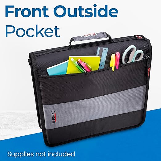 Case-it Classic Zipper Binder | 2-Inch O-Rings, 350 Sheet Capacity, Multiple Storage Pockets & Shoulder Strap | School & Office Organizer | D-251 Jet Black | 6 Pack