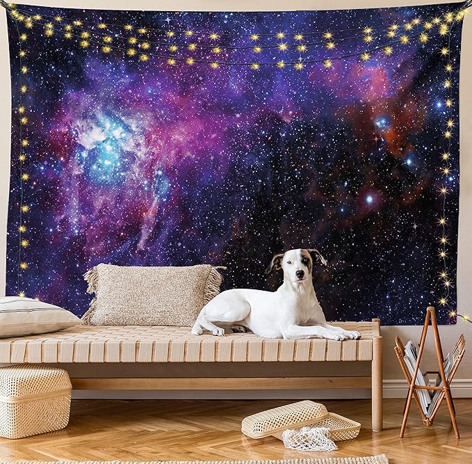 Ambesonne Galaxy Tapestry, Starry Night Nebula Cloud Celestial Theme Image Space Art Elements Print, Fabric Wall Hanging Decor for Bedroom Living Room Dorm, 45" X 30", Black Purple Blue