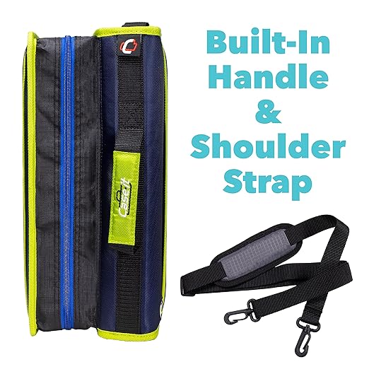 Case-it The Z Shape Zipper Binder - Two Binders in One - Double Sided 1.5 Inch D-Ring - Multiple Pockets - 500 Page Capacity - Comes with Shoulder Strap, Blue and Yellow Z-176