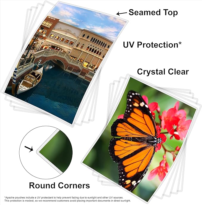 Apache 100 Pack Laminating Pouches 10 mil, for Legal Size 8.5 x 14 Inch Documents (9 x 14.5 Inch Sheets), Office and School Supplies, Thermal Laminating Sheets, Super Clear, Round Corner
