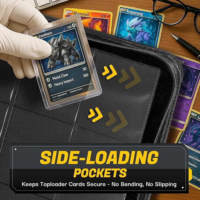 Toploader Binder | Holds 252 Toploaders | 9-Pocket | Ringless Double-Sided Pockets | Includes Collector Tweezers & Gloves | Premium Top Loader Binder for Trading Cards, Pokemon, Yu-Gi-Oh & TCG