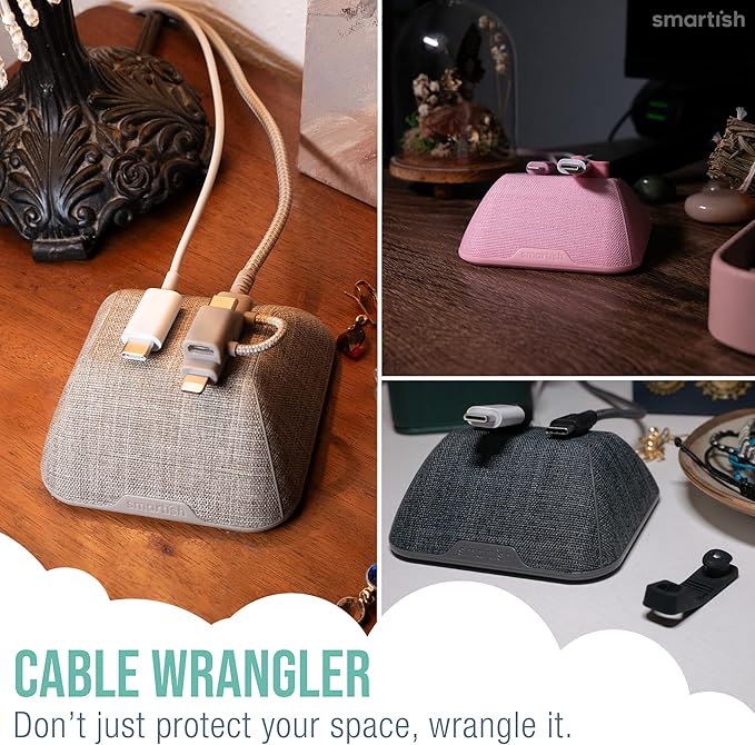 Smartish® Magnetic Cord Holder - Cable Wrangler Organizer with Magnet Clips for Charger Management on Desktop, Nightstand for USB-C + Lightning - No 2 Pencil Gray