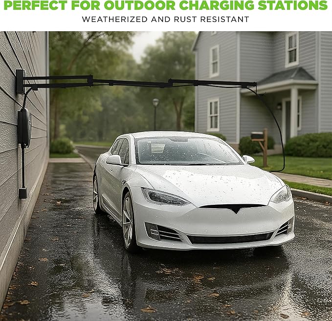 EV Charging Cable Holder - Extendable Arm Wall Mount for Electric Vehicle Charging Equipment - EV Charging Cable Organizer - EV Cable Holder - Made in USA - Black - 9-1/4' - No Holster