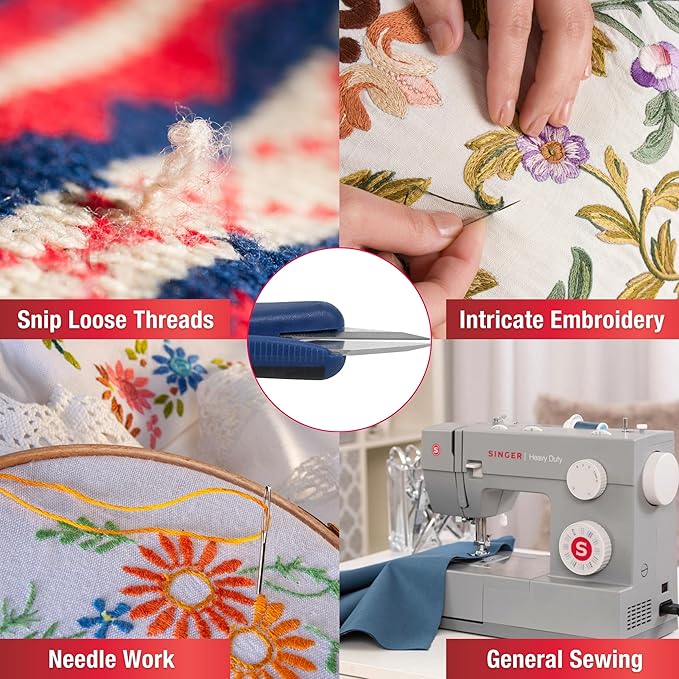 SINGER ProSeries Sewing Scissors Bundle: 8.5" Heavy Duty Fabric, 4.5" Detail Embroidery, 5" Thread Snips With Comfort Grip (Dark Blue)