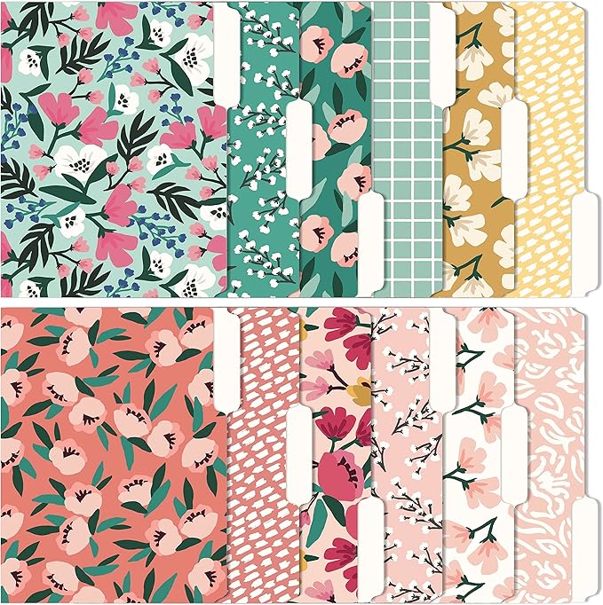 Cute File Folders, Set of 24 3-Tab Letter Size Decorative File Folders Boho Colored Manilla 8.5 x 11 Filing – Pretty Designer Home Office School Supplies (Blossom)