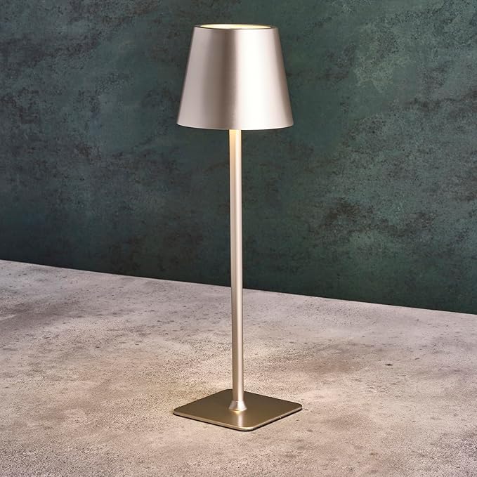 Mikasa 14.8-Inch Champagne Rechargeable LED Desk Lamp with Touch Control - 5000mAh Battery, 3 Light Colors, Stepless Dimming, 54 LED Lights, Iron Construction, USB-C Charging