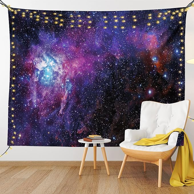 Ambesonne Galaxy Tapestry, Starry Night Nebula Cloud Celestial Theme Image Space Art Elements Print, Fabric Wall Hanging Decor for Bedroom Living Room Dorm, 45" X 30", Black Purple Blue