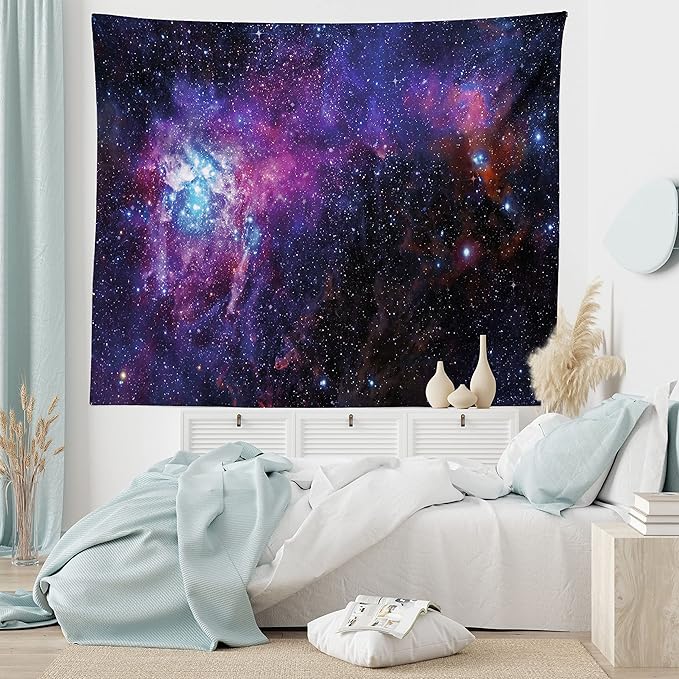 Ambesonne Galaxy Tapestry, Starry Night Nebula Cloud Celestial Theme Image Space Art Elements Print, Fabric Wall Hanging Decor for Bedroom Living Room Dorm, 45" X 30", Black Purple Blue