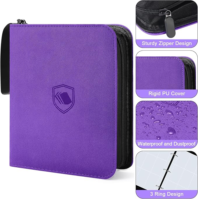 1200 Pockets Trading Card Binder, PU Cover Zipper Card Collection Album, Sturdy Card Folder Holder for MTG, TCG, Game Cards, Sports Cards