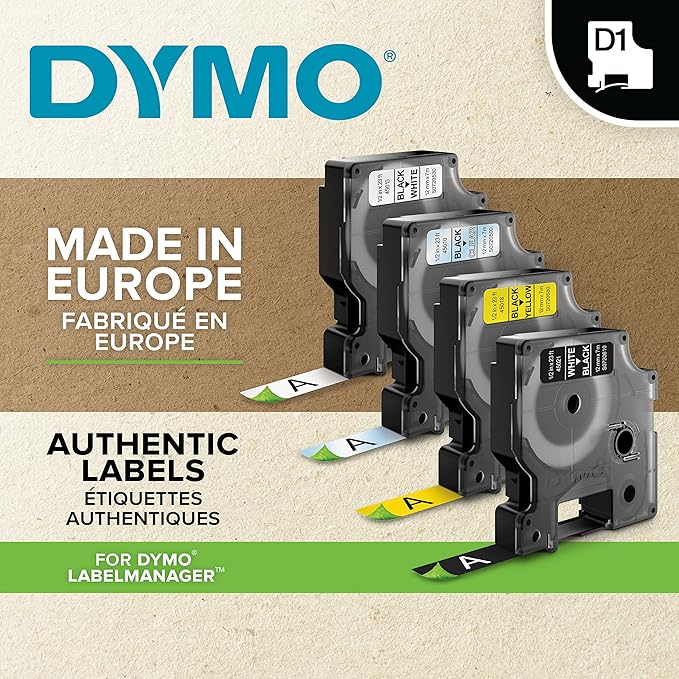 DYMO Authentic D1 Labels | Black Print on Clear Tape | 19 mm x 7 m | Self-Adhesive Labels for LabelManager Label Makers | Made in Europe