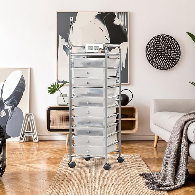 Simple Houseware Utility Cart with 10 Drawers Rolling Storage Art Craft Organizer, Chrome